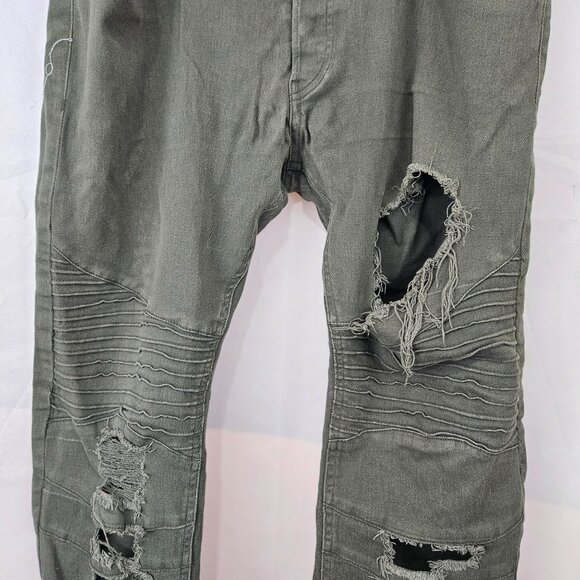 Divided Mens Distressed Ripped Skinny Fit Jeans Size 36x34 Olive Green Pants - Picture 6 of 12